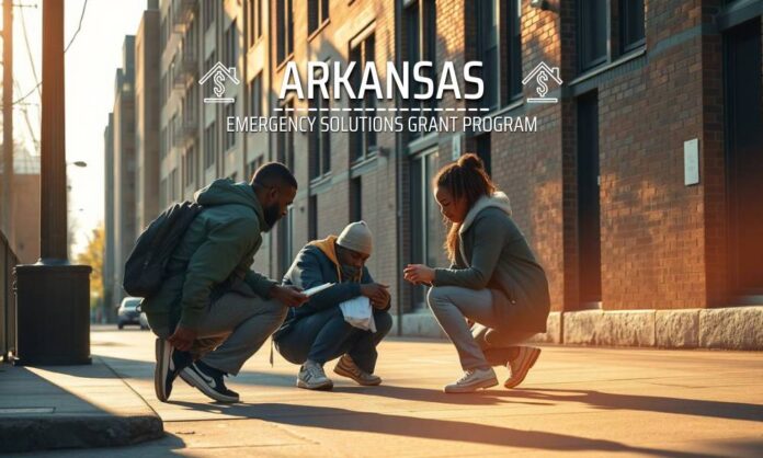 arkansas-emergency-solutions-grant-program Two social workers helping a man with answers to Arkansas' grant program