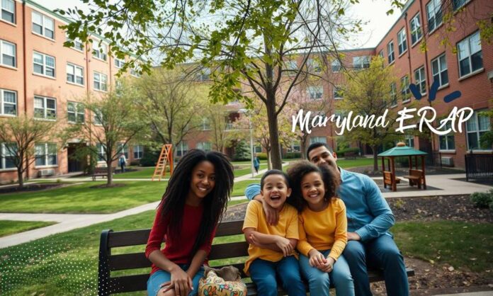 maryland-erap Maryland family sitting outside their apartment after applying for emergency rental assistance