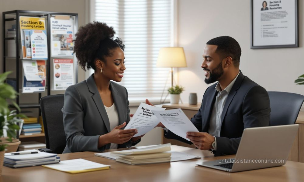 Housing counselor helping client review Section 8 denial and appeal options