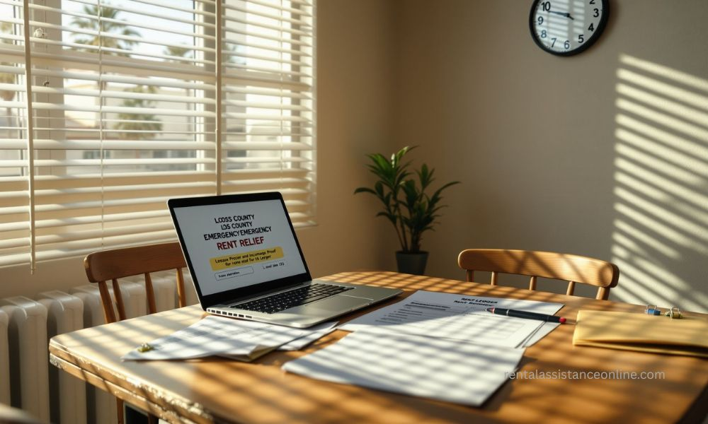 Tenant completing Los Angeles County Emergency Rent Relief Program application online with required documents
