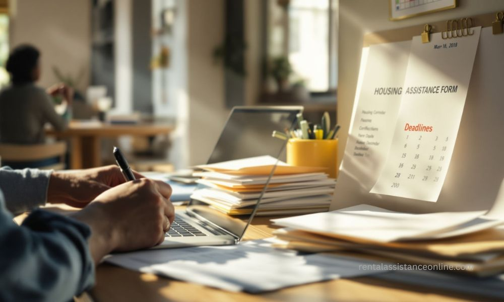 Applicant reviewing and organizing documents to correct rental or Section 8 application errors